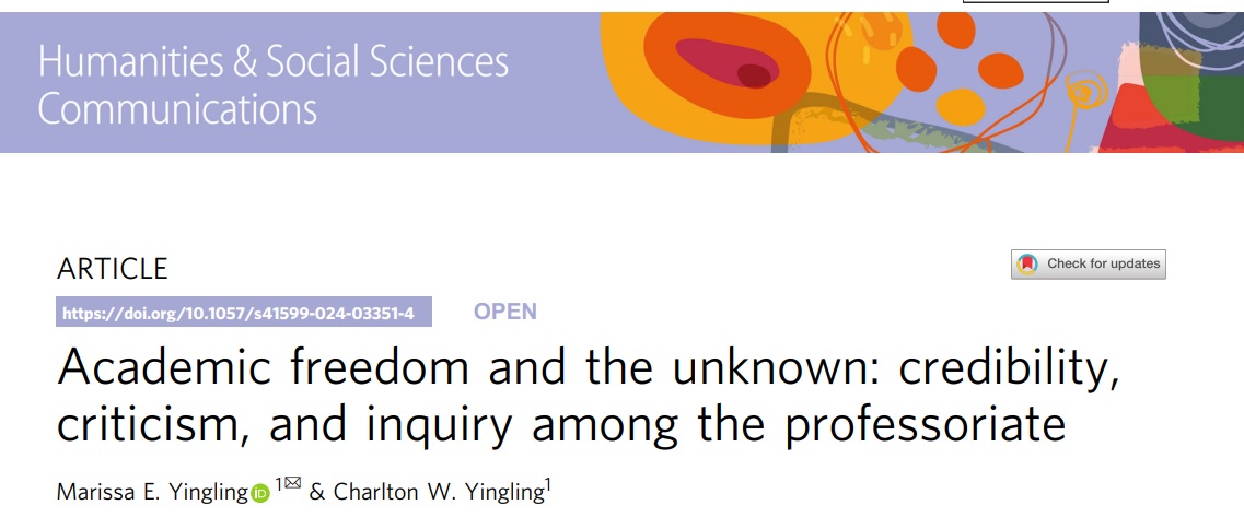 Nature: 'Academic freedom and the unknown: credibility, criticism, and inquiry among the professoriate'